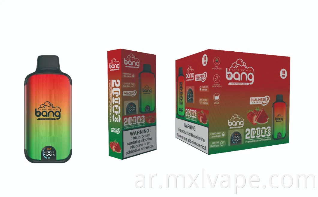 المصنع المباشر التخلص من السجائر الإلكترونية Bang Smart Screen 20000 نفخة البطارية: 650 مللي أمبير في الساعة. يمكن أن يدعم النوع C دفع Alibaba